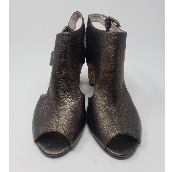 Anthropologie Farylrobin Roxanne Bronze Metallic peep toe healed sandals - Picture 4 of 10